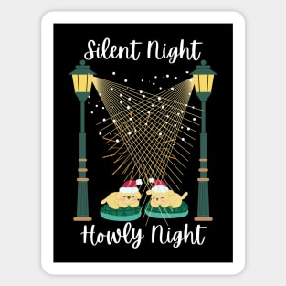 Silent Night Howly Night Two Puppies with Christmas Hat Sticker